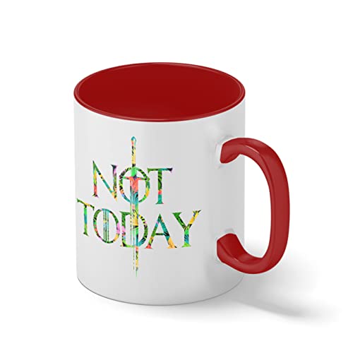 Not Today Game Of Thrones Arya Stark Flowers Weiße Kaffeetasse Mug mit roten Felgen und Griff Not Today Game Of Thrones Arya Stark Flowers Weiße Kaffeetasse Mug mit roten Felgen und Griff