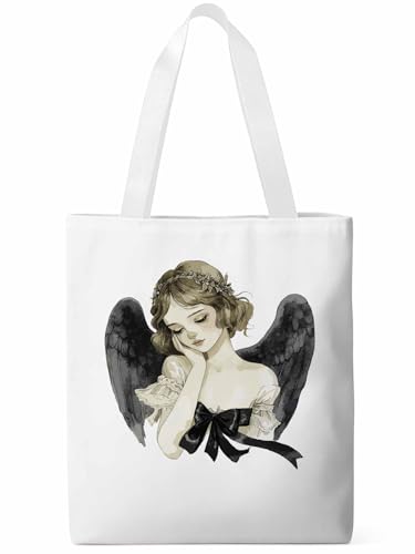 Canvas Tote Bag, Watercolor Angels Girl Aesthetic Canvas Tote Handbags for Women Shoulder Bag