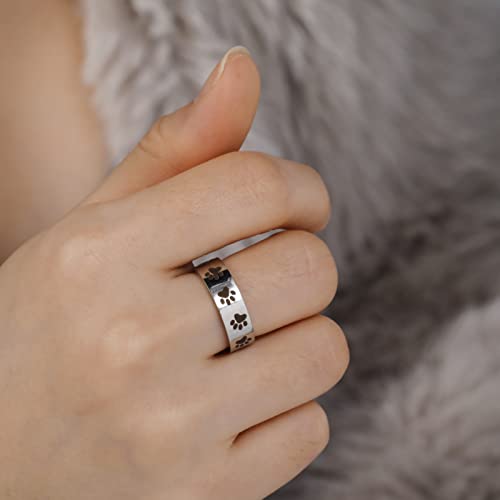Amaxer Ring mit Tierpfotenabdruck für Männer und Frauen, schöner Bär, Hund, Katze, Fußabdrücke, Edelstahl, Statement-Band, Fingerringe, Schmuck, Geschenke (Silber, 9)
