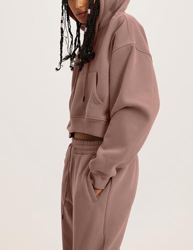 Flygo Womens Fleece 2 Piece Outfits Sweatsuit Crop Pullover Sweatshirt Joggers Pants Tracksuit Set