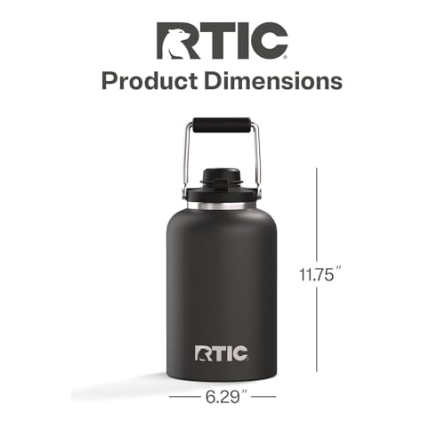 RTIC 1 Gallon Outback Jug, Stainless Steel, Ceramic Lined Insulated Water Bottle with Lid and Handle, BPA-Free, Double Wall Vacuum Insulation, Black - Image 4