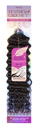Janet Collection Human Hair Crochet Braids Feather Crochet Deep 18(50g/40 Strands) (NATURAL BLACK)