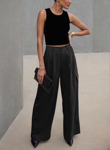 Dokotoo Womens High Waisted Wide Leg Cargo Pants Baggy Casual Trendy Work Pants with 4 Pockets3