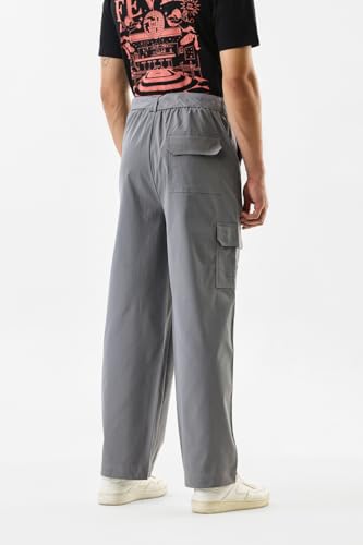 Image of SNITCH Men Cargo Pants | Relaxed Fit Wide-Leg Utility Wear | 100% Polyester with Herringbone Texture & Multiple Utility Pockets | Durable Design for Casual & Everyday Wear