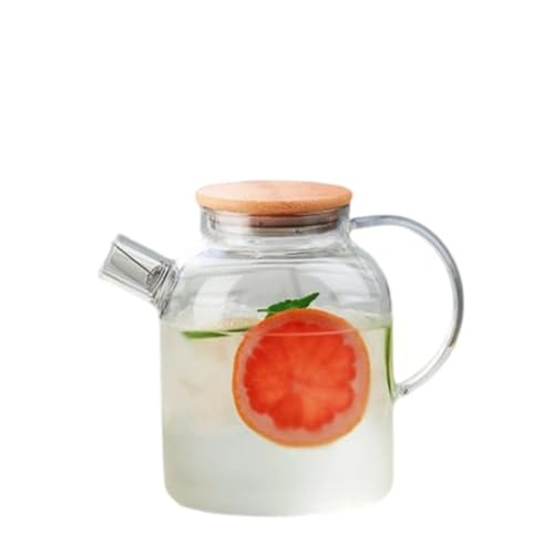 耐熱 ガラスポット 麦茶ポット 耐熱 透明 直火 対応 竹製蓋 冷蔵庫 直火 水出し 冷水筒 割れにくい ガラス ピッチャー ステンレス茶こし付きジャグ 紅茶 緑茶 フルーツティー リーフティー 花咲く工芸茶 ケトル 大容量 (1800ml,竹包鋼蓋ポット