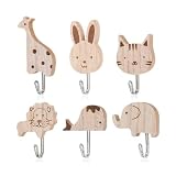 SDFWGG 6 Piezas Ganchos Adhesivos Animales Colgador Pared Adhesivo Madera Animales Ganchos Adhesivos Para Pared Formas De Conejo Gato Oso Jirafa Rana Elefante Para Habitación