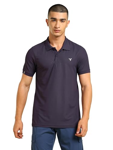 Image of TECHNOSPORT Men's Solid Slim Fit Polo Collar T-Shirt MATPIQ Half Sleeve Button Polyester for Gym Running Workout UPF50+ Anti Odour