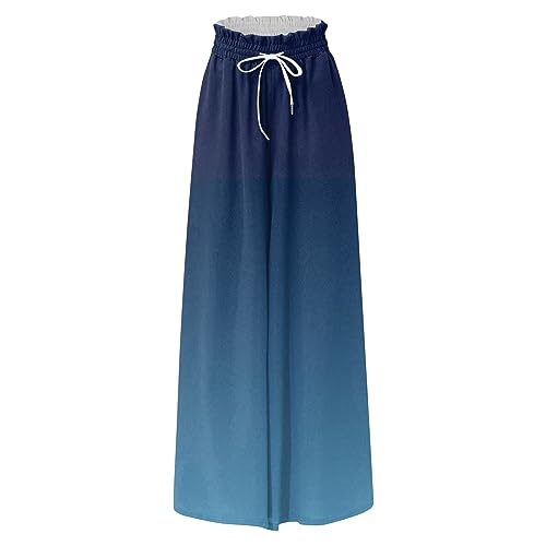 Women's Bohemian Gradient Color Elastic Casual High Waisted Wide Leg Dressy Loose Fit Pants with Pockets3