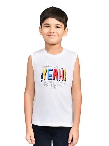 Image of Lux Cozi Printed Round Neck Sleeveless Cotton T-Shirt for Boys | Prints May Vary |