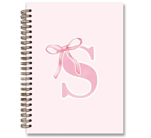 foedor Coquette Trendy Preppy Pink Bow Spiral Notebook,Initial S Journal Personalized Teen Girl Gifts,Monogrammed Gifts for Women Teen Girl,College Ruled Hardcover Spiral Notebook 5.5 x 8.3