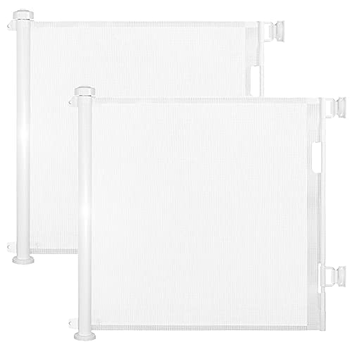 ベビーゲート ロール 伸縮 巻き取り 取付幅150cmまで バリアフリー 段差なし ロック機能 ペットゲート 赤ちゃん ペット 犬 台所 廊下 階段 最大幅150cm 柵 階段上 玄関 廊下 (ホワイト 2個セット)