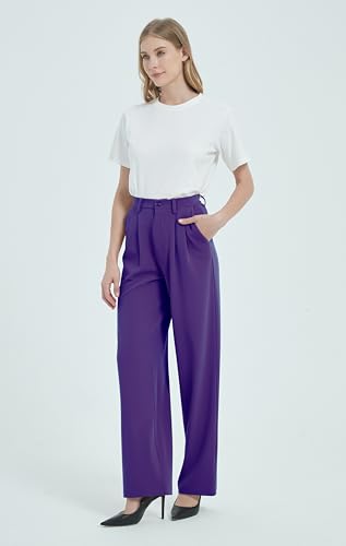 Tronjori Women High Waist Casual Straight Leg Dress Pants Office Work Trousers Suit Pants Back Elastic Waistband4