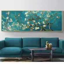 Lienzo azul lago de almendros en flor para decorar tu salón 3