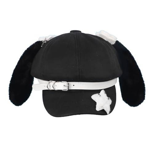 Greenery-GRE Womens Cute Puppy Ear Cap Furry Baseball Hat with Bowknot Kawaii Lolita Cosplay Beanies for Girls Teens
