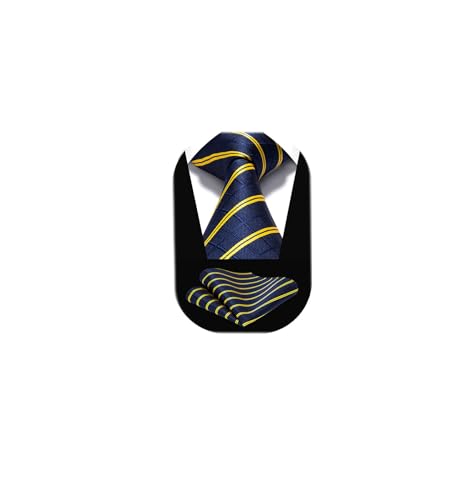 Image of HISDERN Ties for Men Plaid Checkered Tie with Pocket Square Woven Business Formal Necktie Handkerchief Set Wedding Party