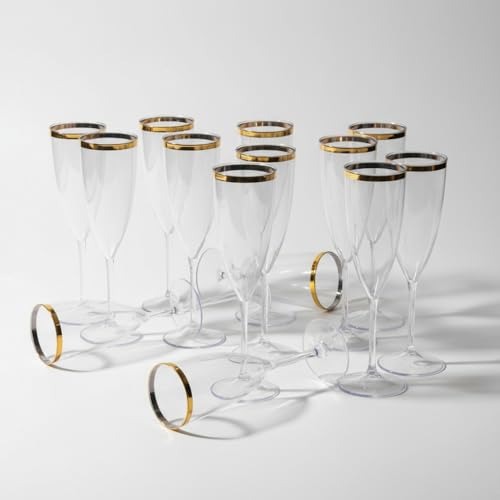 Taças De Espumante Acrílico 170ml Kit 30pçs Borda Dourada Super Elegante Prime Transparente (Transparente)