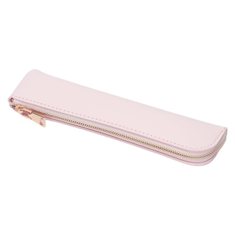 Image of Faux Leather Pencil Case Small Pencil Pouch Slim Pen Case Holder Zipper Bag for School Office(Pink,Faux Leather)