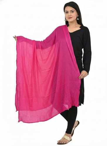 Image of Women's Solid Plain Pure Cotton long Dupatta & Chunnis odhni with pom pom border, 2.25 meter