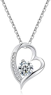 SAKUNALA Solid 925 Sterling Silver Necklace for Women Girls, Hypoallergenic Silver Love Heart Pendant Chain Necklace with Cubic Zirconia, Birthday Anniversary Christmas for Wife Mum