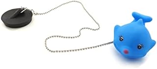 Bath Plug and Chain Universal Sink Plug 45 mm/1.78 Inch Rubber Plug Chain with Cartoon Pattern Animals Long Metal Chain Great Universal Replacement for Bathrooms and Laundries (blue-dolphin)