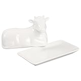 LIUYWYHCF Porcelain Butter Dish with Lid, Butter Holder, Perfect for East and West Coast Butter, white Butter Tray Decor for Kitchen Gifts 7.4 Inch