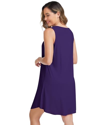 Image of NACHILA Nightgowns for Women-Viscose Made from Bamboo, Soft Sleepshirts Sleeveless Sleepwear Cooling Nightdress S-XL