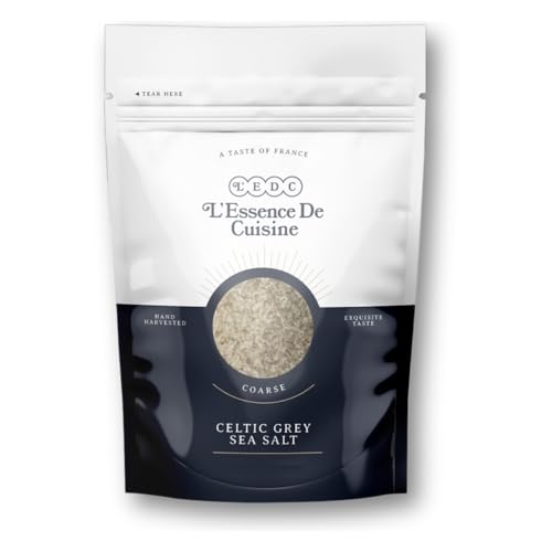 L'Essence De Cuisine Celtic Grey Sea Salt, Coarse Sel Gris, 5 lb Bulk Resealable Bag, Hand Harvested in France, 100% Unrefined and Mineral Rich, Grinder Refill, No Anti-Caking Agents