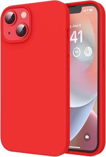 Image of Elzzi Liquid Silicone Gel Rubber, Microfiber Candy Non-Slip Full Body Protective Shockproof Back Cover Compatible for iPhone 13 Mini (2021) 5.4 Inch - Red