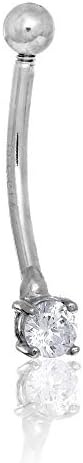 14K Solid White Gold Curved Barbell 3mm Round CZ Eyebrow Ring, 16 Gauge