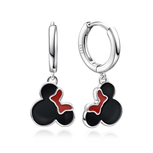 Sterling Silver Black Mouse Hoop Earrings for Women Cute Delicate Mouse Dangle Huggie Earrings Hypoallergenic Lucky Princess Animal Jewelry for Daughter Birthday Gifts