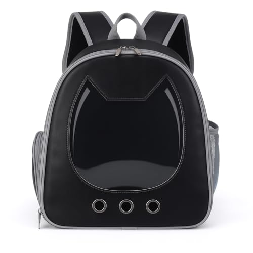Image of Risan Pets Pet Backpack Transparent Cat & Small Dog Puppy Kitty Shihtzu Carriers for Breathable Airline Travel Approved Air Ventilation Backpack Size 16x 13 x 9 inch (Black)