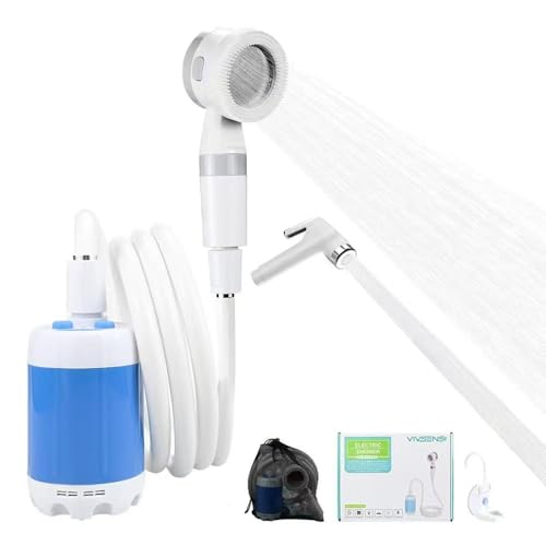 VIVSENS Ducha Portátil de Camping con Bomba Recargable  Modo de Doble Velocidad, Lavado de Autos y Mascotas，Incluye Alcachofa,2 Meters Manguera, Boquilla de Alta presión,Batería de Larga Duración