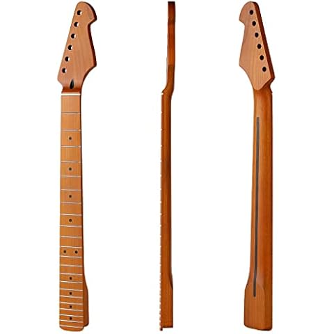 22fret Yellowish Matte 9.5" Electric Guitar Neck ST Canadian Roasted Maple Electric Guitar Neck, Cow Bone Nut Cover