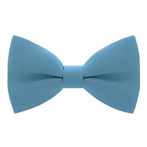 Bow Tie House Mens Pre-Tied Soft Crape Bow Tie for Wedding Formal Events Solid Tuxedo (Large Steel Blue)