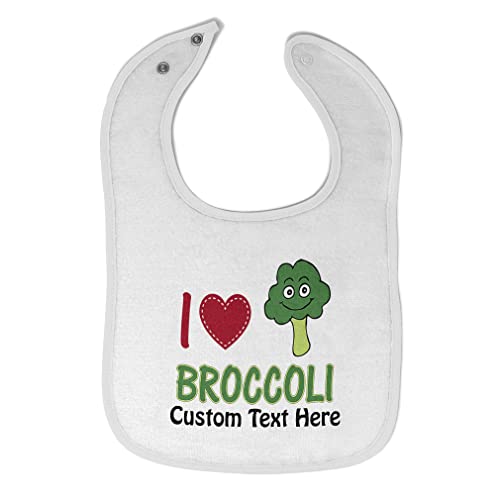 Custom Toddler & Baby Bibs Burp Cloths Vegetables I Love Broccoli Vegetables Cotton Baby Items for Baby Girl & Boy White Custom Text Here