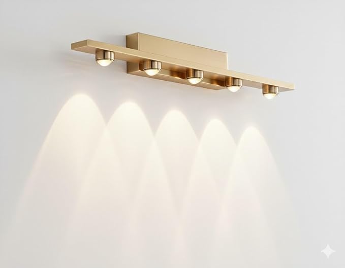 Image of JACKAL Modern LED Wall Sconce Light Fixture, Brushed Gold Indoor Vanity Lamp for Bathroom /Bedroom /Living Room, Warm White Lighting, 5-LED Design Brand with 2-Year Warranty