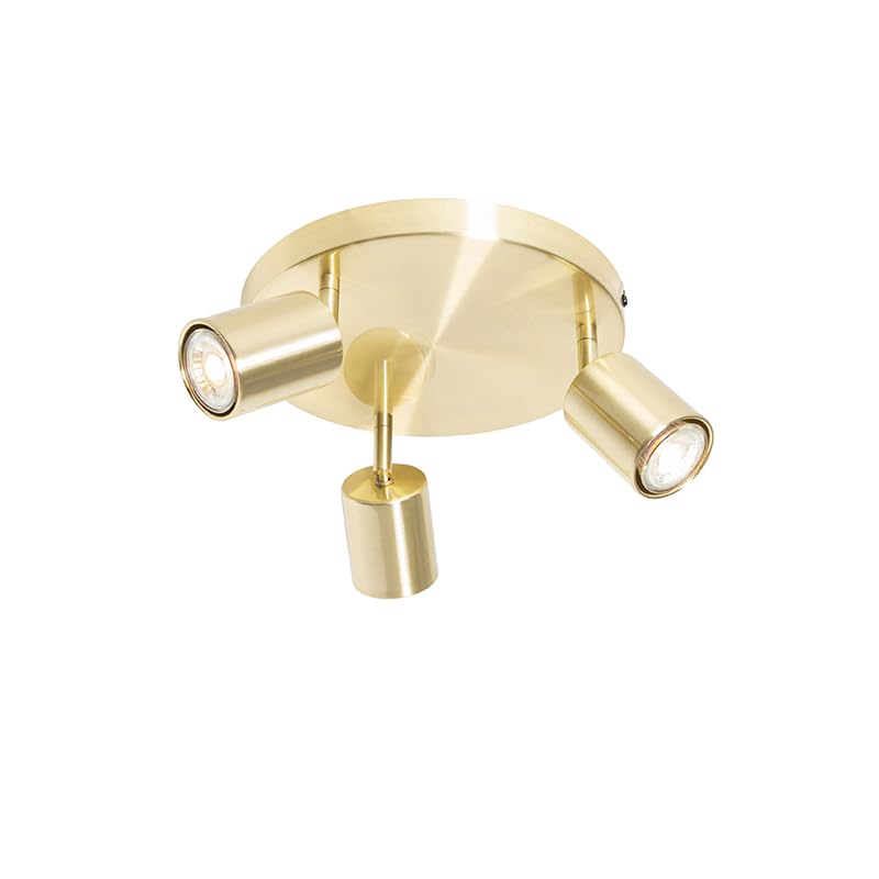 Qazqa Verstellbarer Deckenstrahler, Deckenspot - Java - Gold, max. 35W, Geeignet für LED, 25cm, Rund, 3-flammig, Ideal als Küche lampe und Wohnzimmerlampe