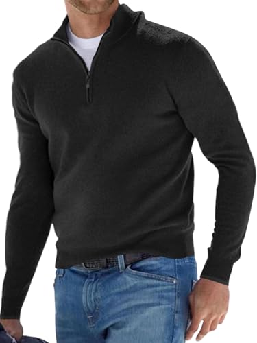 Rayson Jersey Hombre Jersey de Punto con Cremallera Suéter Casual y Ligero para el Otoño y el Invierno Negro L