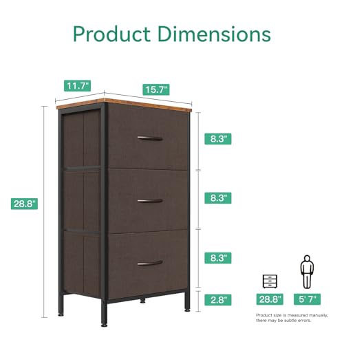 AODK Dresser for Bedroom Nightstand Small Dressers Chest of Drawers End Table for Living Room, Closet Dresser with 3 Storage Drawers Organizer Clothes, Brown