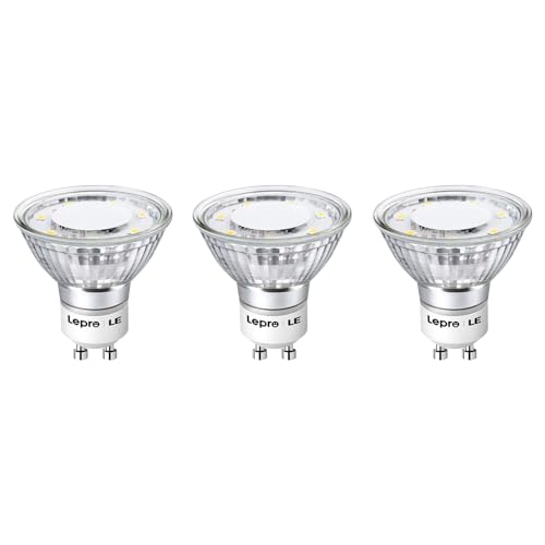 Lepro GU10 LED Light Bulbs Non-Dimmable, 5000K Daylight White GU10 Bulb Replacement for Recessed Track Lighting, 4W LED Bulbs with 100°Flood Beam for Kitchen, Range Hood, Living Room, Bedroom, 3 Pack