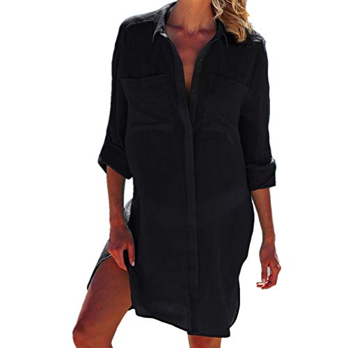 PANAX Luftiges Damen Blusenkleid in Schwarz - Strandponcho Ideal für den...