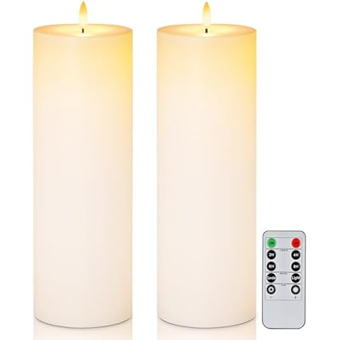 5plots 4" x 12" Waterproof Outdoor Flameless Candles Battery Operated LED Large Pillar Candles with Remote and Timer for Indoor Outdoor Lanterns, Long Lasting, White, Set of 2 Cover