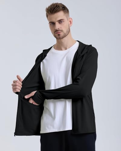 Image of DENIMHOLIC Men Full Zip Hoodie Jacket Long Sleeve Sunscreen jacket for men UV Protection UPF 50+ Lightweight Summer jacket for men sun protection For bike gym trekking