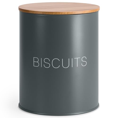 EHC Biscuit Tin Airtight, Cookie Jar Container, Biscuit Barrel, Round Biscuit Box Storage, Grey