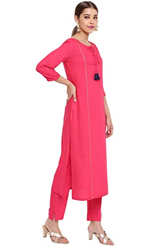 Image of Janasya Women's Turquoise Blue Rayon Kurta With Pant And Dupatta