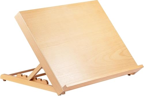 Tischstaffelei aus Buchenholz - Verstellbar in 5 Winkeln (bis 80°), 30x41 cm - Faltbare Staffelei mit rutschfesten Füßen, als Zeichenbrett & Präsentationsständer (1,5 kg)