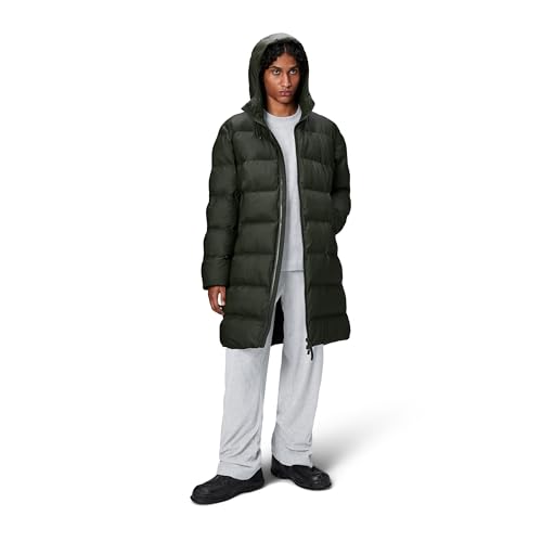 Image of RAINS Alta Puffer Jacket - Waterproof Winter Coat, Insulated Hood, Lightweight, Fleece Pockets, Warm for Cold Weather