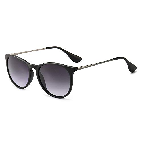 SUNGAIT Premium Vintage Round Sunglasses for Women Men Classic Retro Trendy Style (Black Frame (Matte Finish)/Grey Gradient Lens)