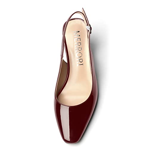 MERRORI Women's Patent Buckle Block Solid Slingback Square Toe Chunky Mid Heel Pumps Shoes 2.5 Inch3