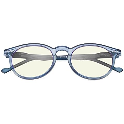 Ladies Computer Glasses Round Oval Blue Light Filter Reading Eyeglasses Women(Blue) +1.25 Cover